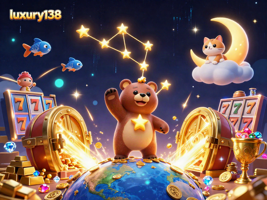 Play slots at luxury138 and enjoy a magical night sky filled with golden treasures and stars.