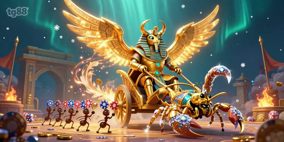 Experience the thrilling action at tg88 as the golden scarab beetle leads a vibrant casino adventure.
