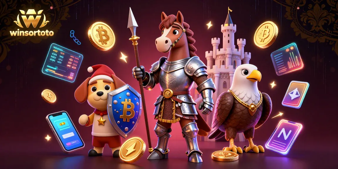 Experience winsortoto through a vibrant casino scene featuring knights, crypto coins, and dynamic gaming elements.