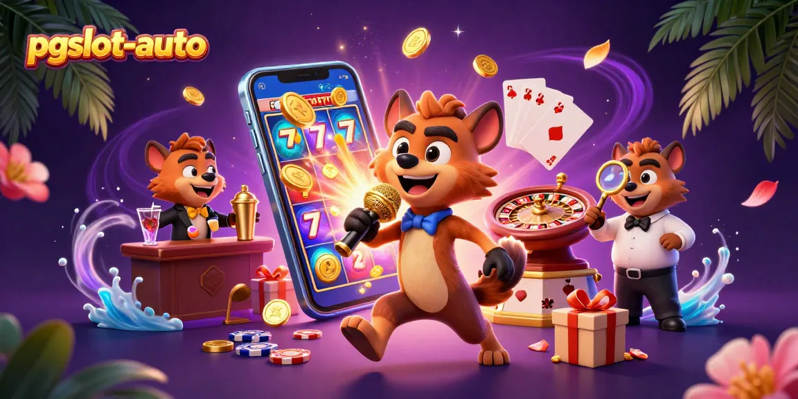 Engage with pgslot-auto in this vibrant 3D cartoon casino scene featuring hyenas in action.