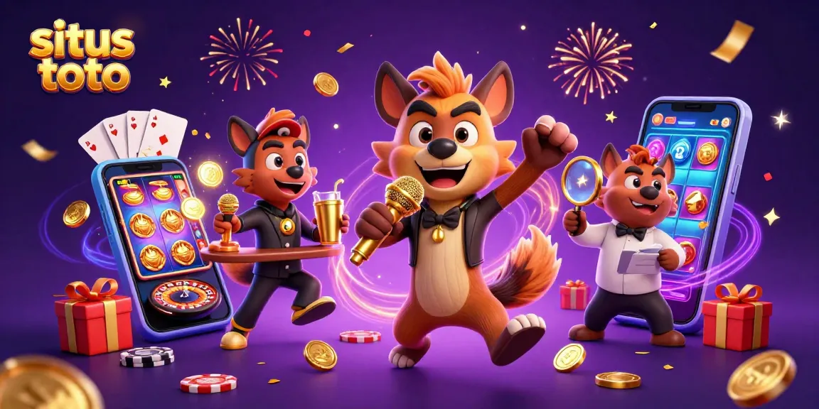 Engage in situs toto with hyenas running a vibrant comedy casino filled with festive elements and games.