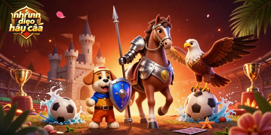 Engage with sports betting insight through nhận định kèo nhà cái in a vibrant 3D scene featuring knights and gaming elements.