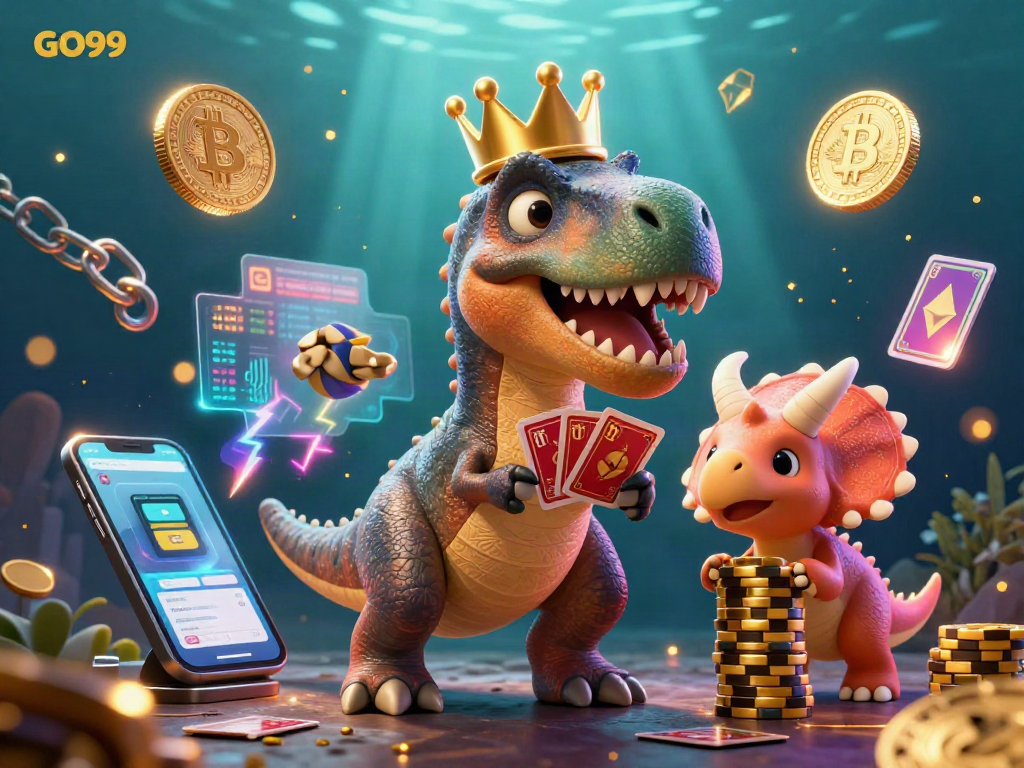 Experience thrilling gameplay at GO99 with vibrant casino character scenes featuring dino adventures.