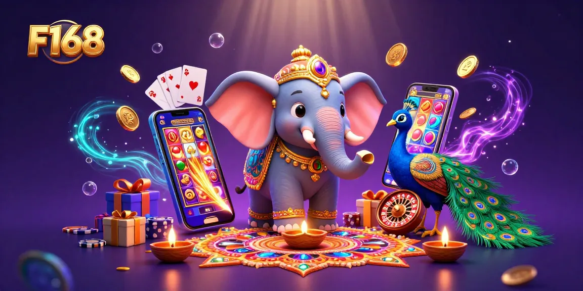 Experience the thrill of F168 with vibrant slot games, festive characters, and engaging casino elements.