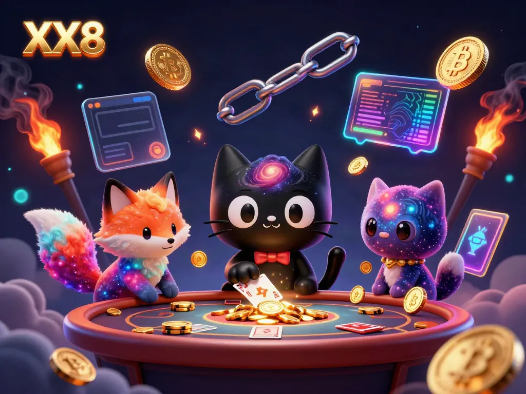 Engage in thrilling gameplay with XX8 as the cosmic cat gathers digital chips and cards.