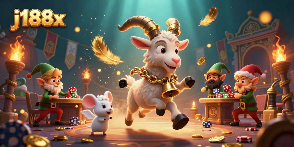 Engage in j188x casino excitement with Krampus, an angel mouse, and gremlins stealing chips in a vibrant gaming scene.