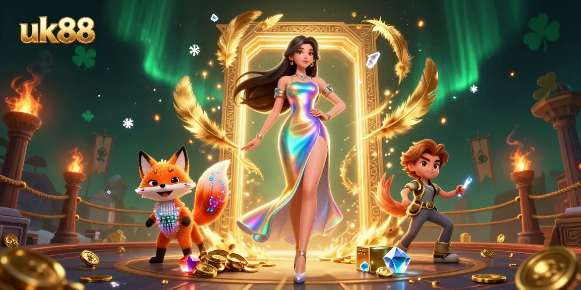 Experience high-stakes gaming with uk88, featuring vibrant characters and casino elements.