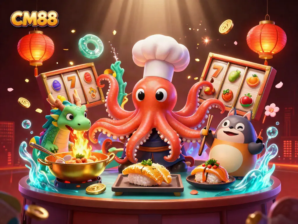 Engage with CM88 for thrilling gaming adventures with a dynamic casino-themed illustration.