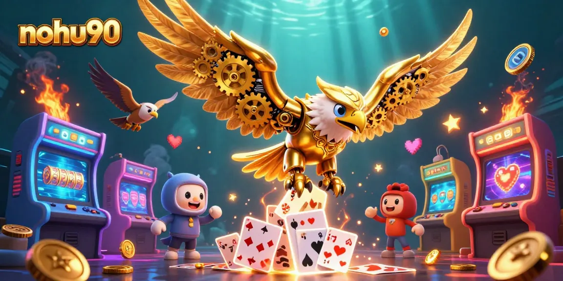 Experience the excitement of nohu90 as golden eagles dive through a colorful slot game frenzy!