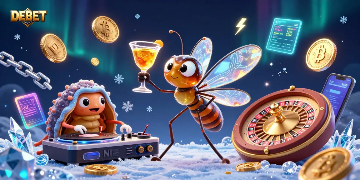 Engage with DEBET's vibrant casino world, featuring characters and crypto elements in action.