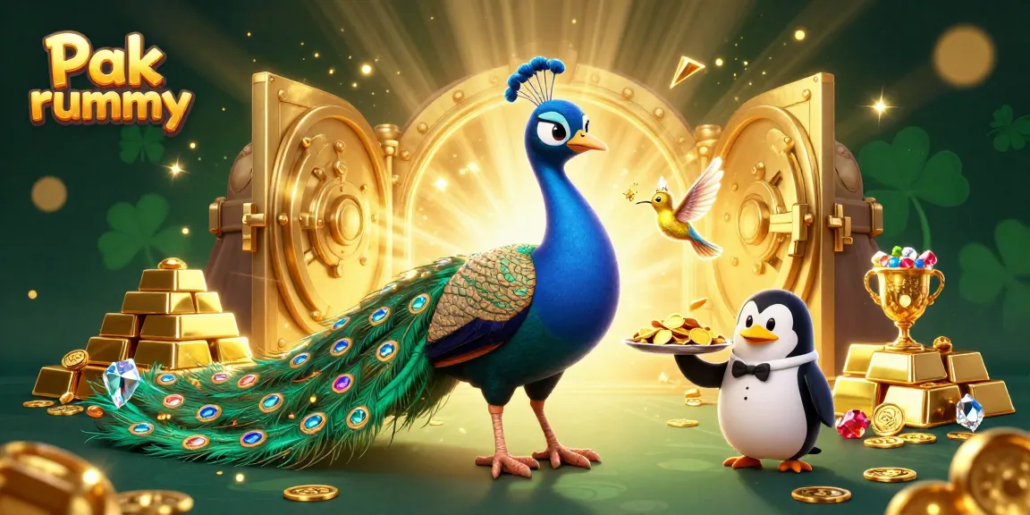 Pak rummy showcases a vibrant 3D scene with playful characters and rich casino elements.
