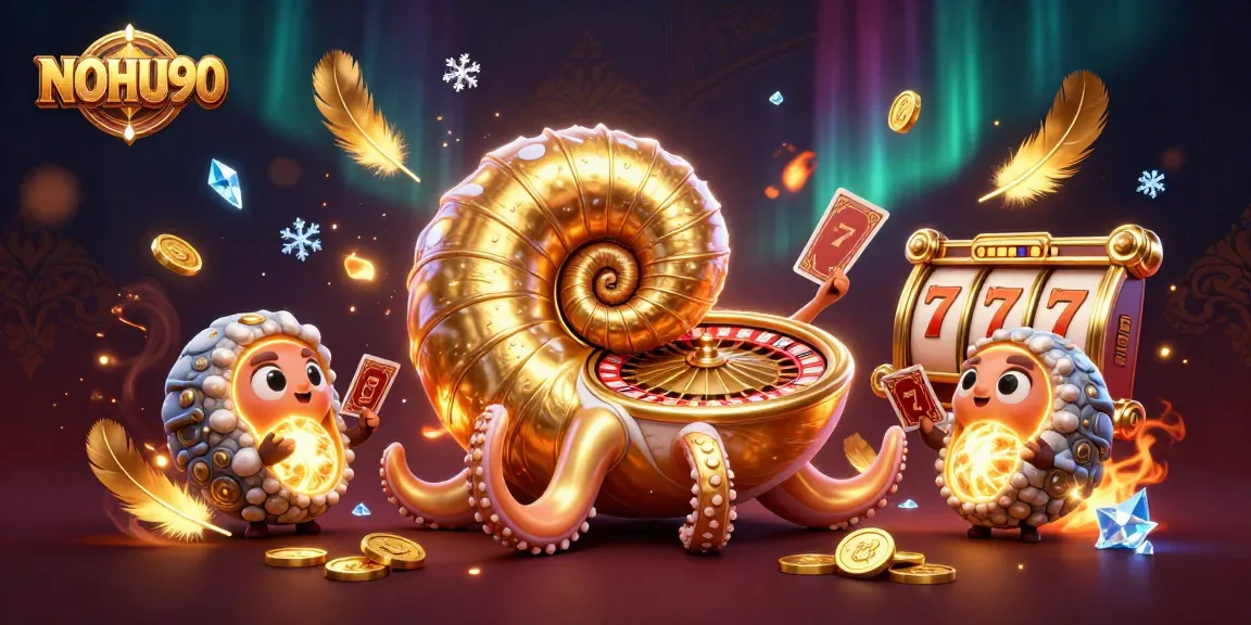 Experience thrilling gameplay with NOHU90, a vibrant 3D casino scene featuring a giant nautilus and exciting slot elements.