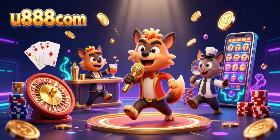 Experience the fun of u888com with animated hyenas in a vibrant casino scene.