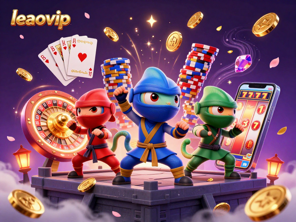 Experience high-stakes gaming with leaovip as chameleons perform martial arts among casino riches.