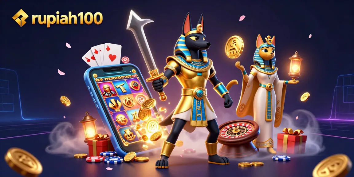 Engage with exciting slot action on rupiah100, featuring Anubis and vibrant game elements.
