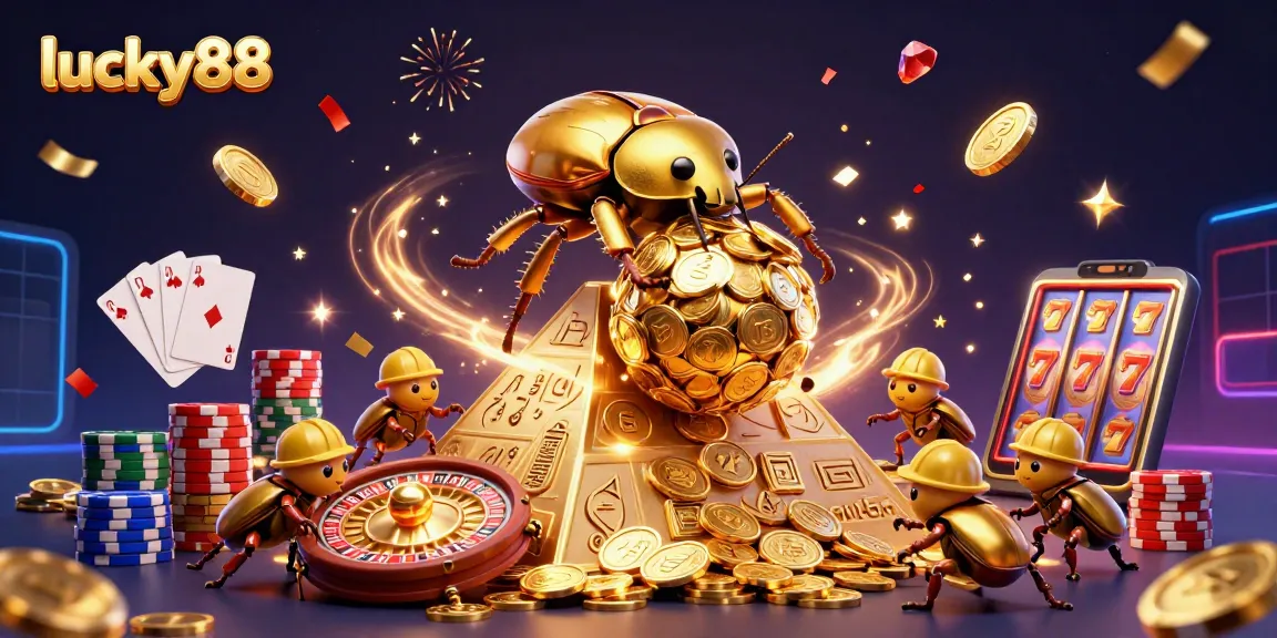 Experience the thrill of winning at lucky88 with vibrant casino symbols and cashing coins.
