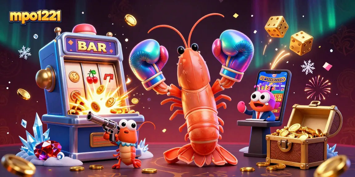 Permainan jackpot mpo1221 dengan karakter udang mantis sedang beraksi di mesin slot.