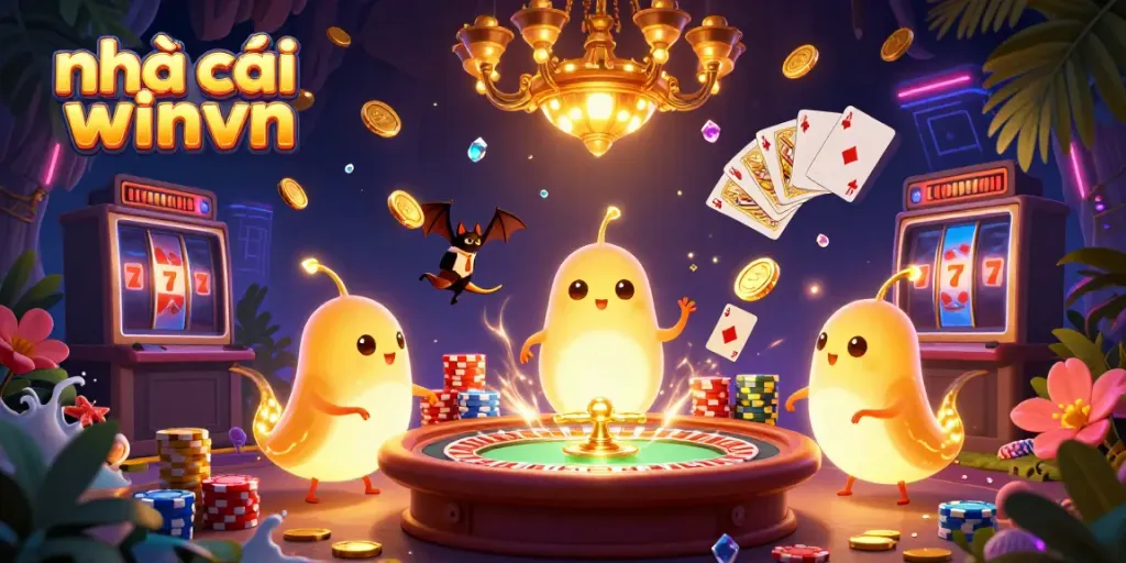 Engage with the vibrant casino scene where nhà cái winvn captures excitement with glowworms illuminating a lively game atmosphere.