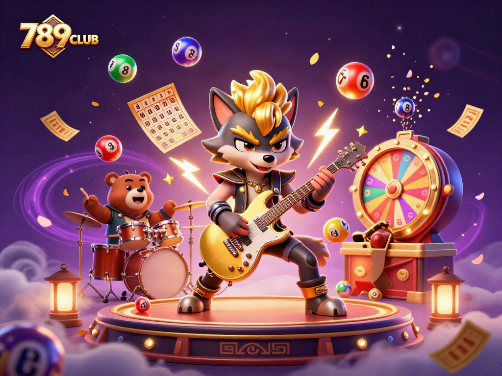 Experience the excitement of 789CLUB as cartoon characters burst with energy through a vibrant casino scene.