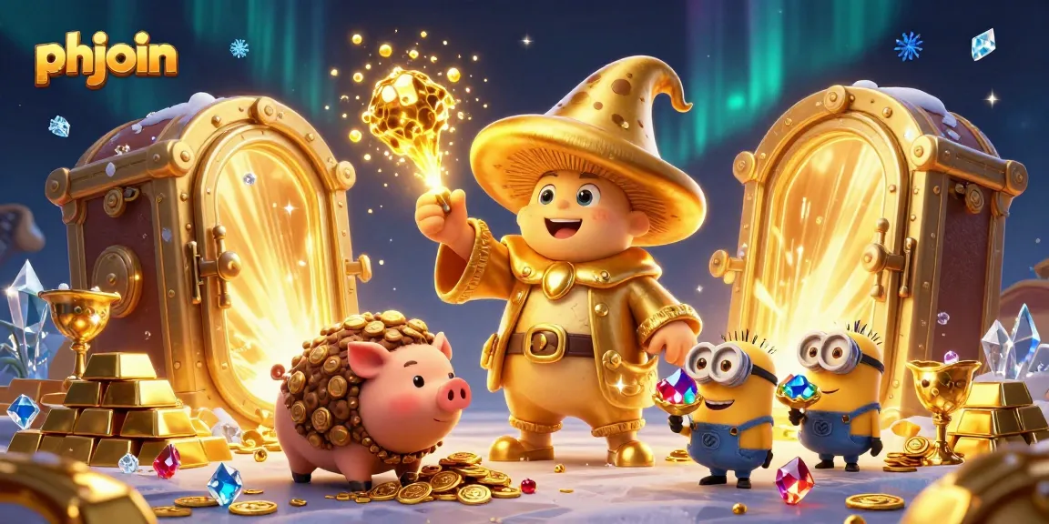 Engage with phjoin: Unlock treasures in this vibrant 3D casino illustration with magical themes.