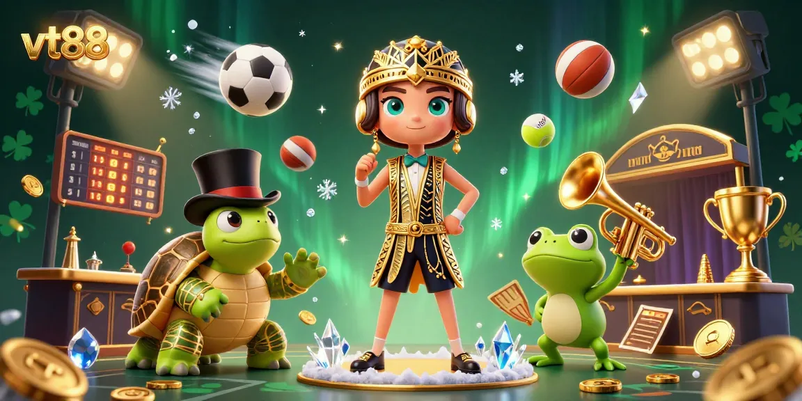 Experience gaming excitement at vt88 with a vibrant scene featuring animated characters and dynamic sports elements.