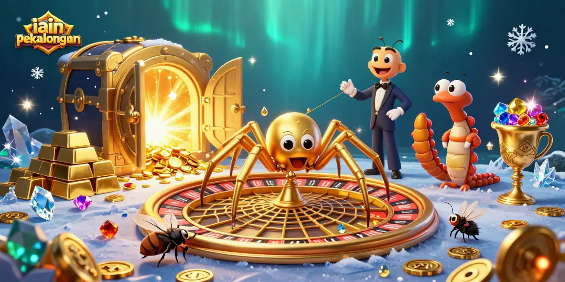 Place bets at IAIN Pekalongan with a golden spider spinning a roulette wheel in a vibrant casino
