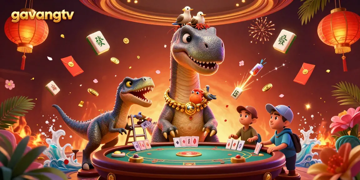 Experience the excitement of gavangtv with a towering dinosaur dealer and dynamic casino action.