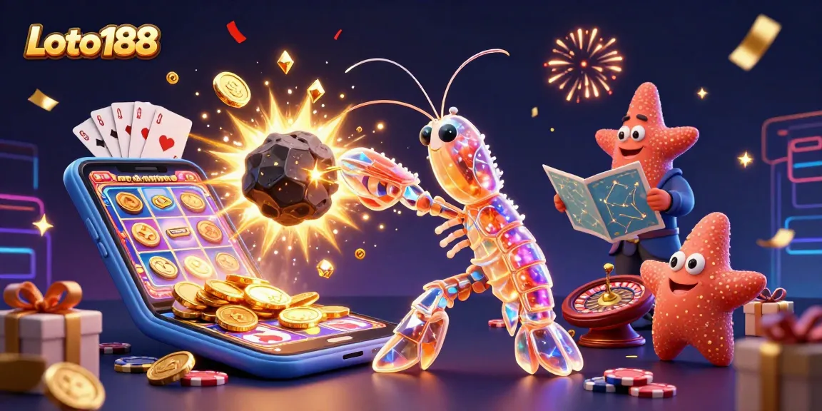 Loto188 offers a dynamic gaming experience with colorful slot game elements and engaging characters in a vibrant casino scene.