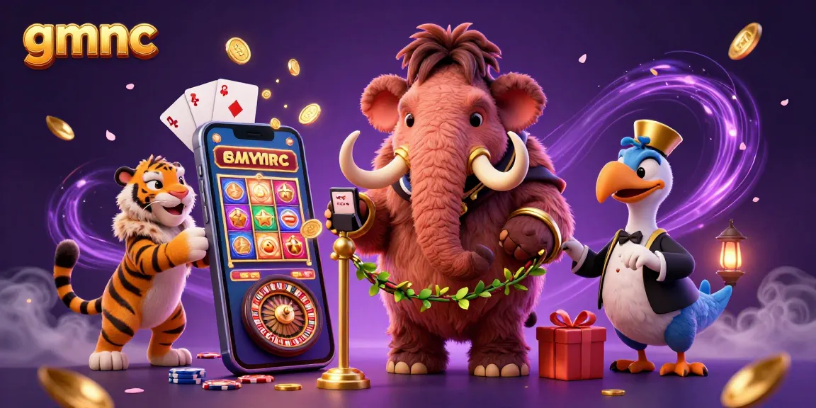Engage with the gmnc casino experience featuring a mammoth bouncer and vibrant slot elements.