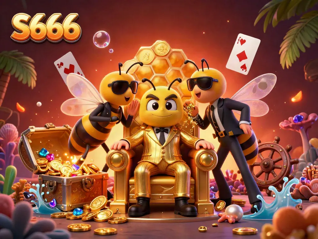 S666 mob boss oversees a bustling casino scene filled with treasures and vibrant gameplay.