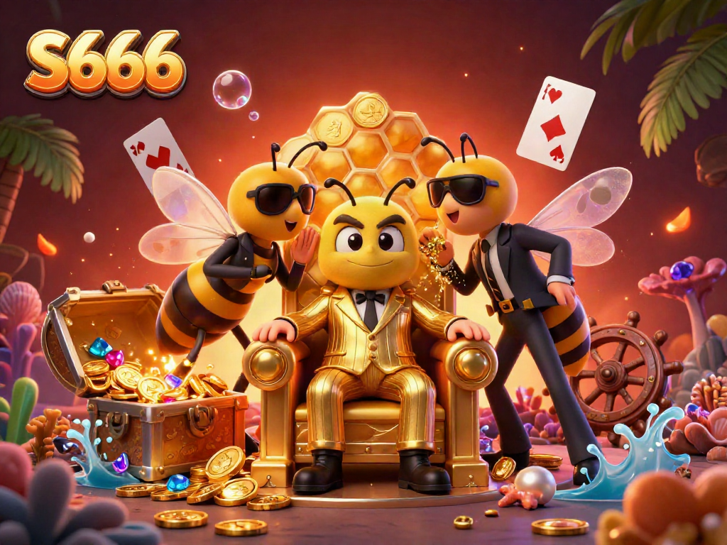 S666 mob boss oversees a bustling casino scene filled with treasures and vibrant gameplay.
