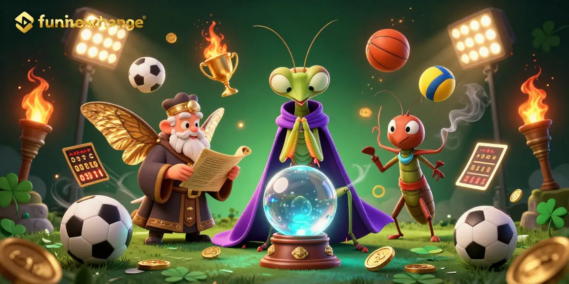 Engage with funinexchange while experiencing a lively 3D illustration featuring sports elements and fantastical characters.