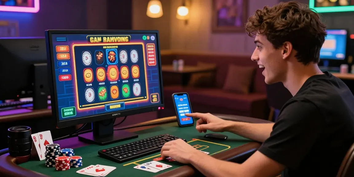Player enjoying a vibrant slot game on https://dea.org.uk at a modern credit card casino setup.