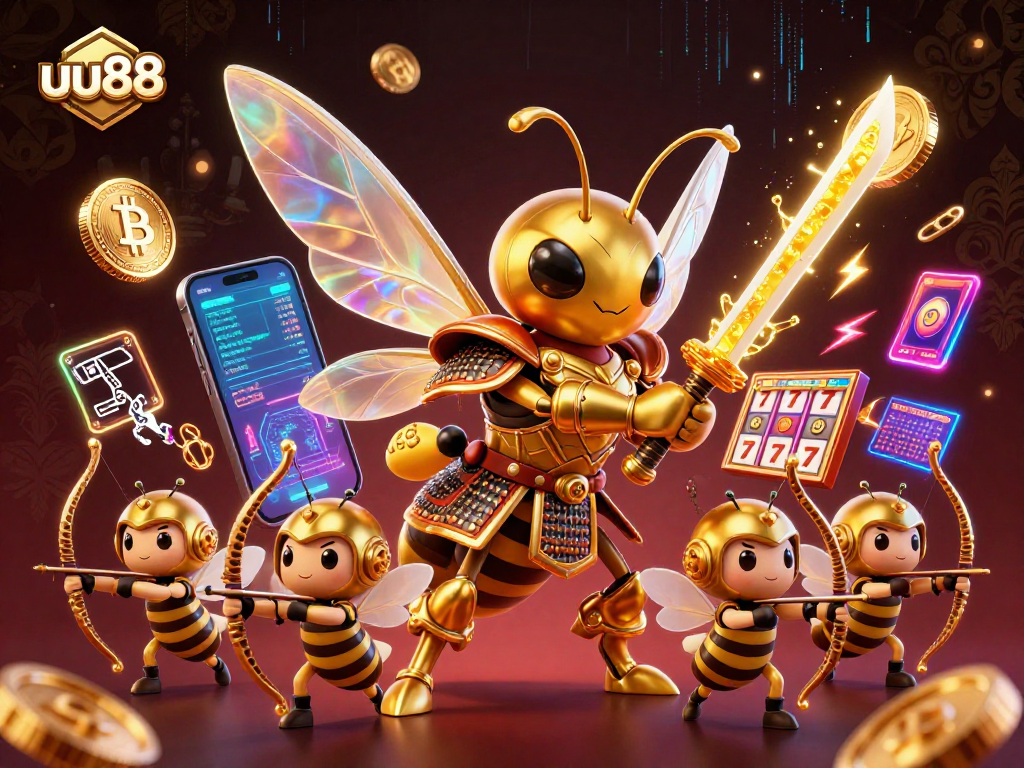 Experience gaming excitement with uu88's vibrant 3D casino illustration, showcasing engaging characters and slot elements.