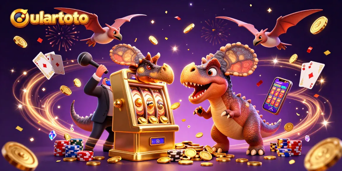 Experience the excitement of ulartoto as animated dinosaurs engage in a high-stakes casino scene.