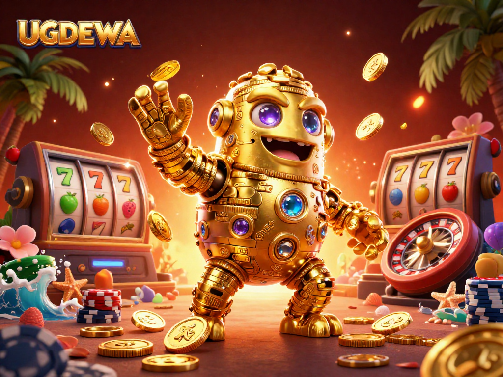 Experience thrilling gameplay with UGDEWA featuring a vibrant golden golem and exciting slots.