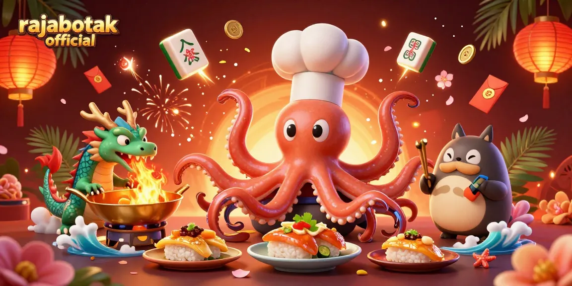 Engage with action at rajabotak official where a sushi chef octopus prepares golden dishes amid casino excitement.