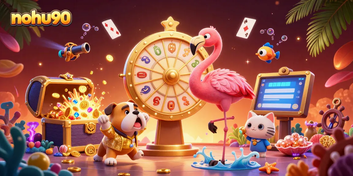 Engage with nohu90 as the exciting prize wheel spins, showcasing vibrant casino gaming elements.