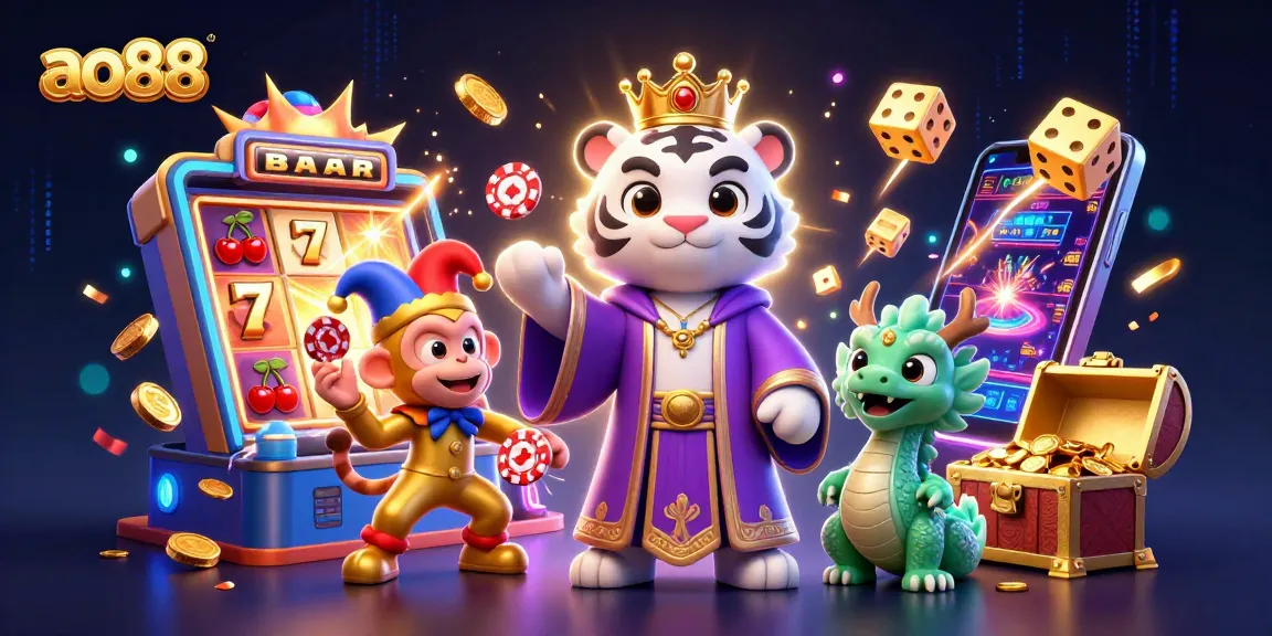 Experience thrilling jackpots at ao88 with vibrant 3D visuals of casino games and lively characters.
