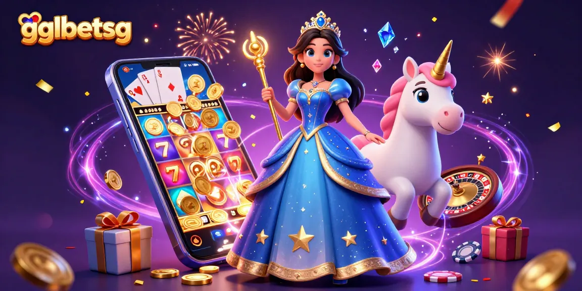 Engage in thrilling gaming at gglbetsg with vibrant illustration showcasing a royal ball and slot game excitement.