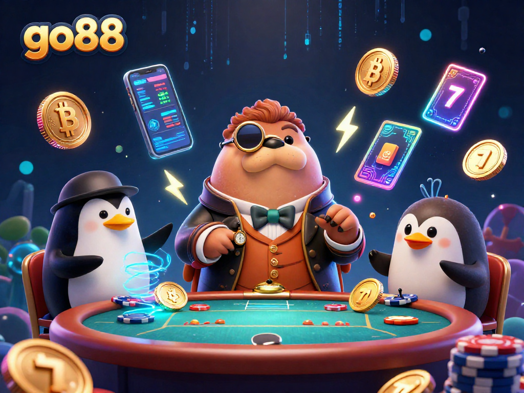 Engage in thrilling games on go88 with a vibrant underwater poker scene featuring unique characters.