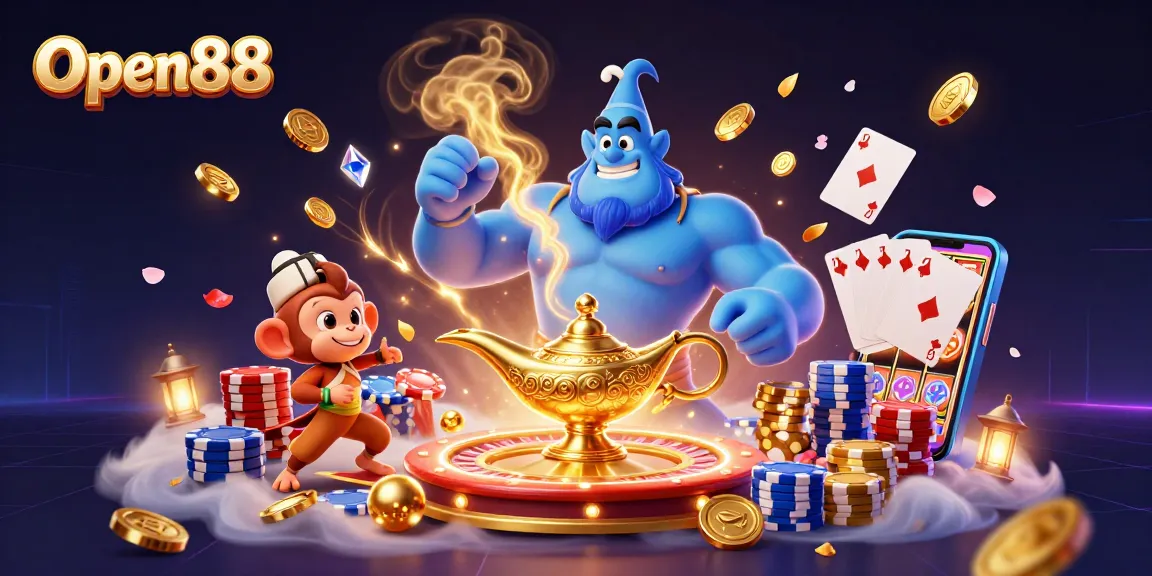 Open88 players enjoy a magical scene of gaming excitement with vibrant casino elements