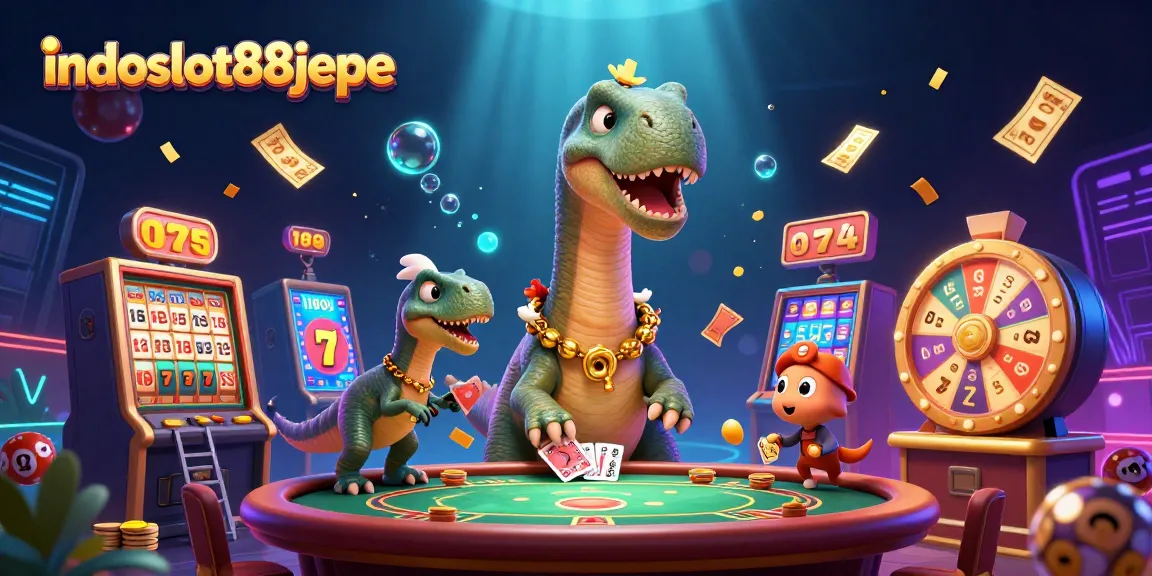 Experience the excitement of indoslot88jepe with a vibrant 3D casino scene featuring unique characters and dynamic game elements.