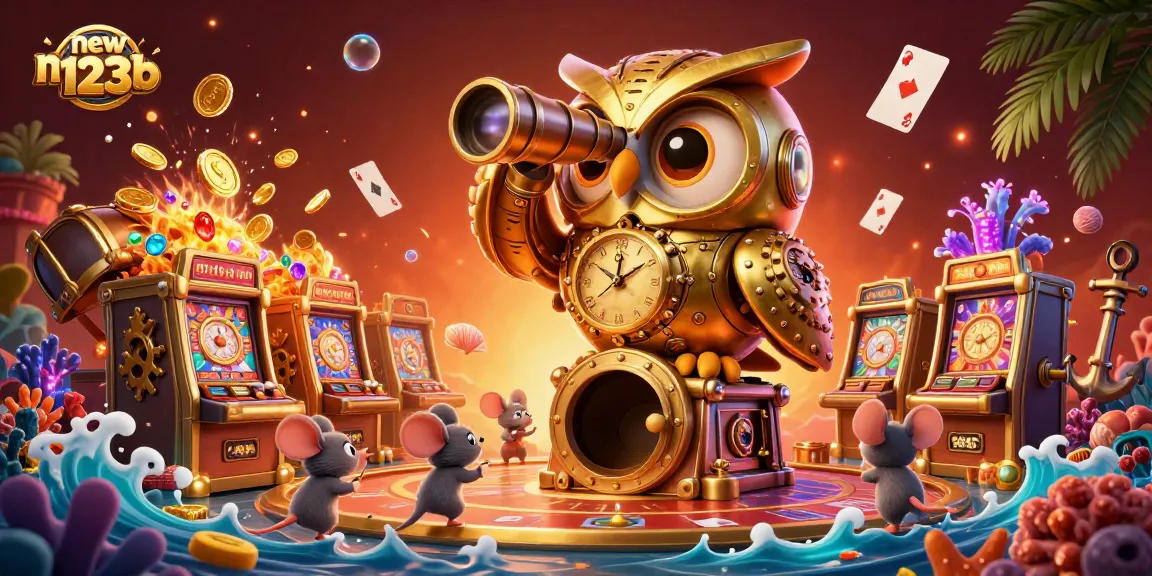 Experience exciting casino gameplay with the new123b golden owl scanning the floor and revealing treasures