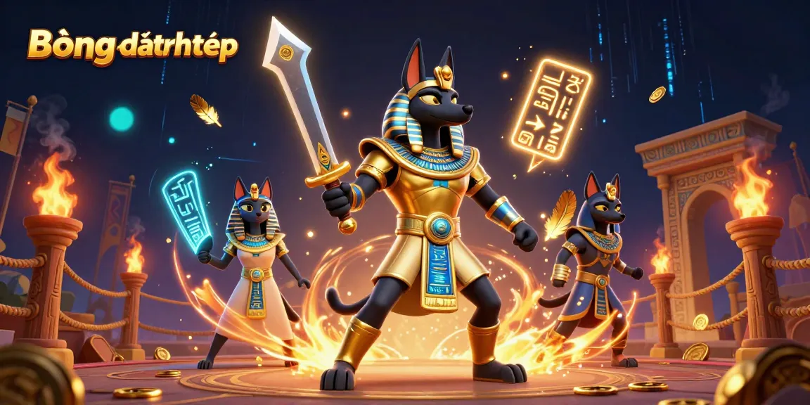 Bóngđátrựctiếp offers thrilling betting action in this vibrant 3D illustration of Anubis and Bastet.