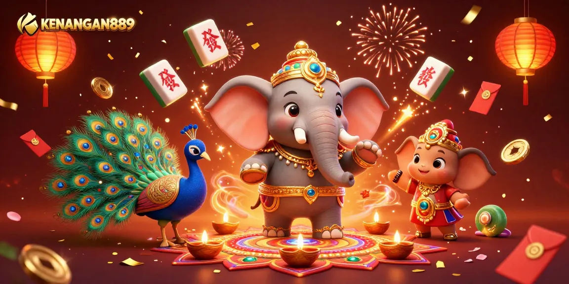 Experience the thrill of slots at KENANGAN889 with vibrant game visuals and festive imagery.