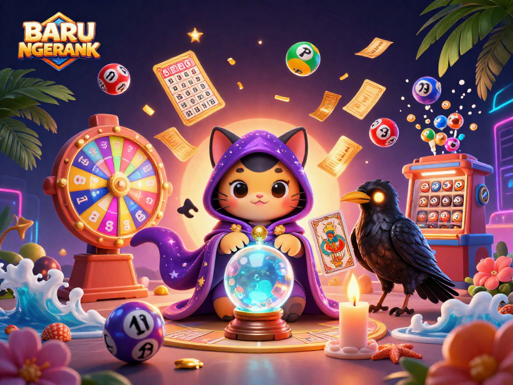 BARU NGERANK reveals an exciting gambling scene with vibrant, dynamic lottery elements and mystical characters.