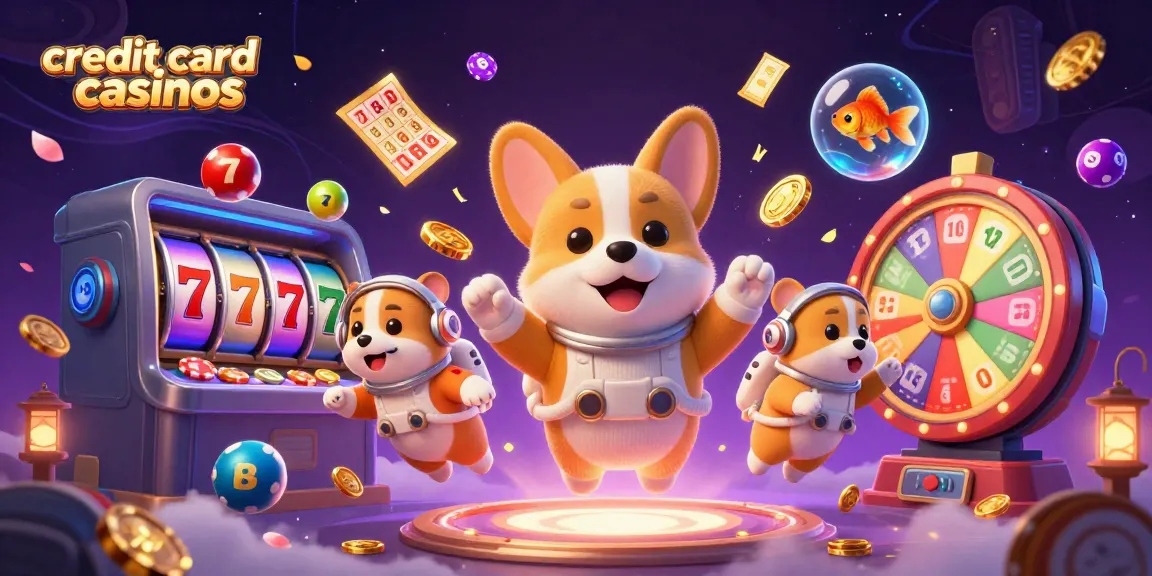 Experience the thrill of credit card casinos with vibrant visuals and dynamic characters in a festive atmosphere.