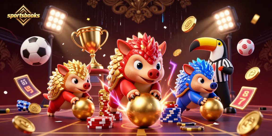 Experience dynamic sportsbooks action with rival pangolins in an engaging 3D digital illustration.