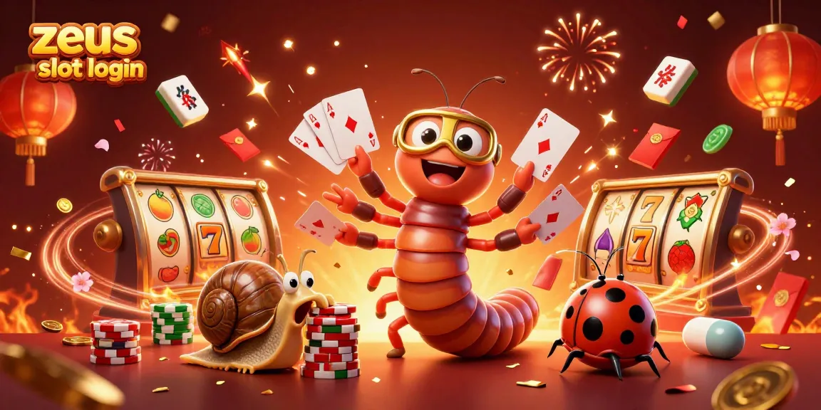 Experience zeus slot login excitement with a vibrant illustration showcasing casino symbols and characters.